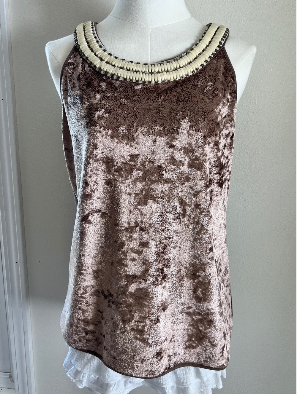 Tracy Porter Y2K Brown Crushed Velvet Tank Top